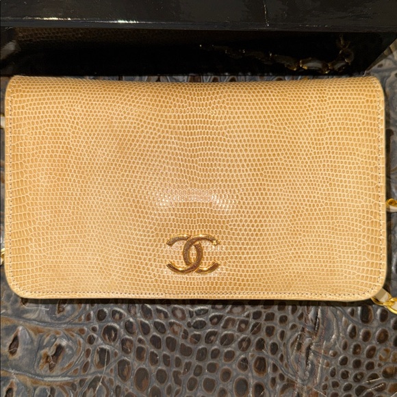 Chanel 1986 WOC Classic Flap and Clutch Khaki Faux Lizard Skin Bag - Picture 5 of 17